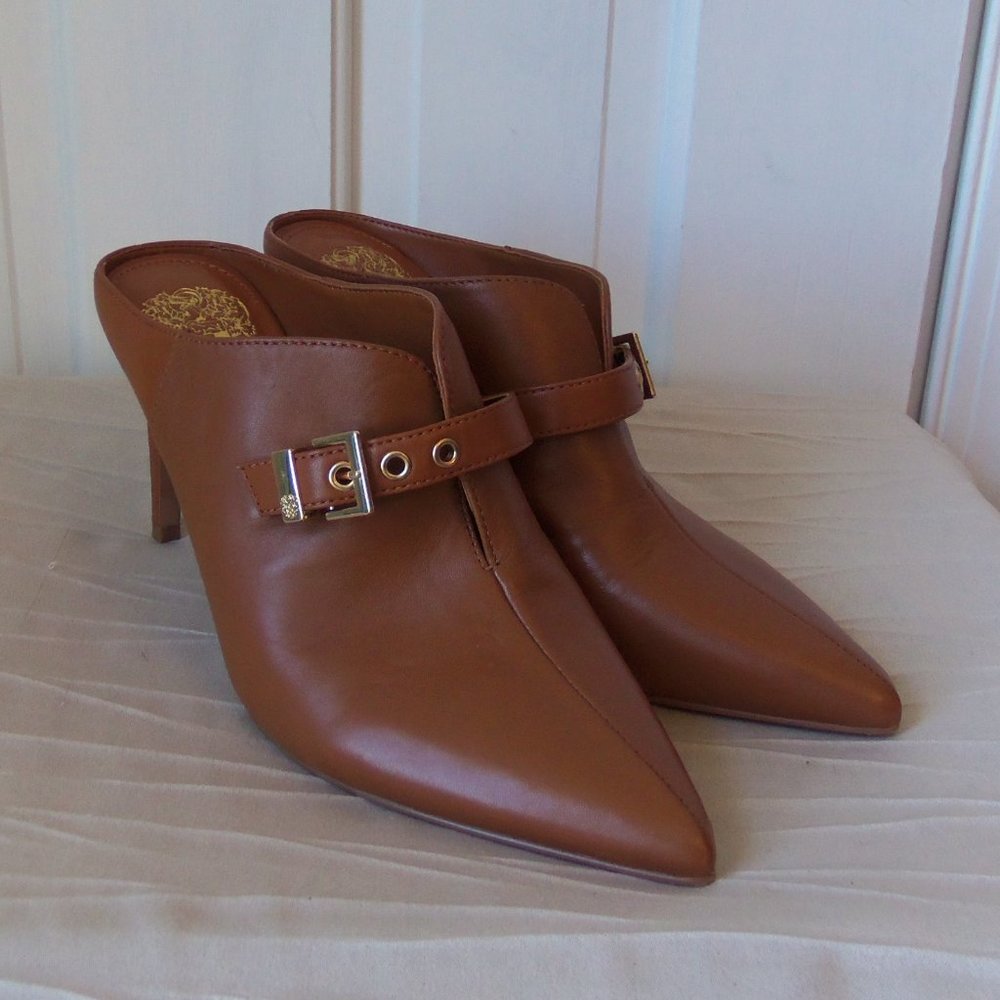 Vince Camuto Maskelynn Brown Leather Heeled Mules sz 8.5
